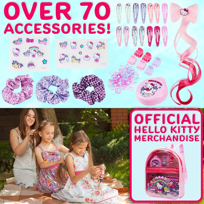 Get Trend Hello Kitty Sanrio Hair Accessories, Clear Backpack Gifts for Girls, Kawaii Hair Ties, Clips, Stickers, Brush, Scrunchies, Cute Travel Bag (Pink Hello Kitty) - Image 2